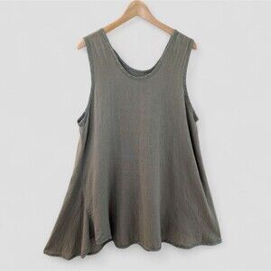 Cynthia Ashby Sleeveless Cotton Tunic Olive Green Large Lagenlook